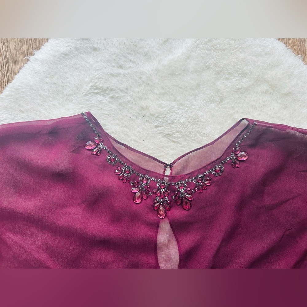 VINTAGE Embellished Sheer Burgundy  Top/Overlay Shawl - Picture 2 of 5